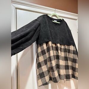 White Birch Charcoal and Beige Plaid Tunic